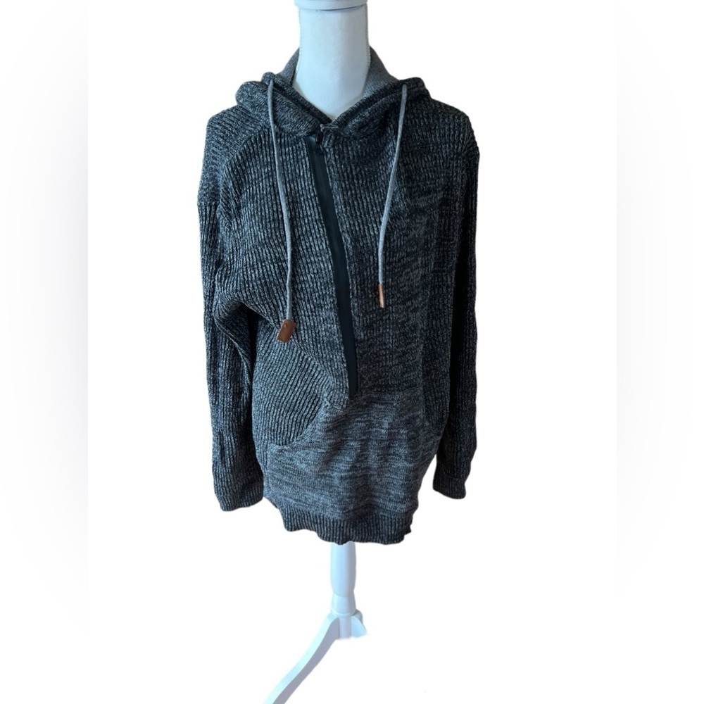 NEW Sinransinya Gray Knit Hooded Pullover Sweatshirt with Drawstrings XL‎